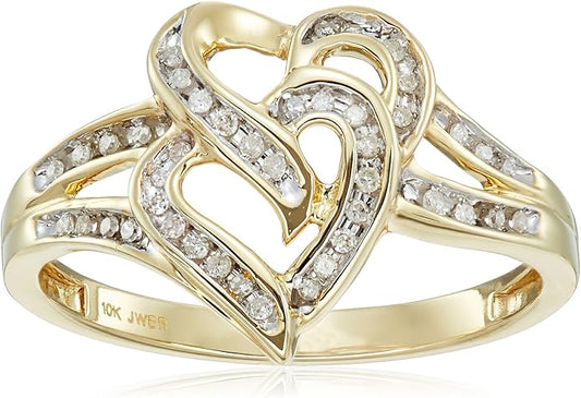 Yellow Gold Diamond Two Hearts Ring